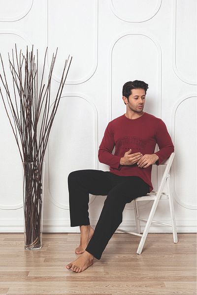 CALİA Men's Long Sleeve Pajama Set 2 Thread Raster Winter New Season