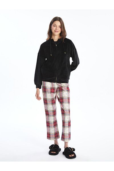 LC Waikiki Lw - Top de pijama de damă din catifea cu mânecă lungă cu glugă