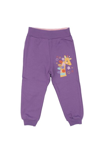 bebegen Girl's Purple Giraffe Printed Single Bottom Tracksuit