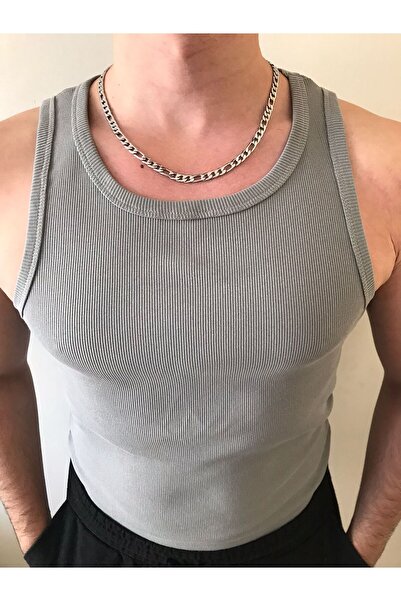 DUNGA Erkek Gümüş Fitilli Atlet - Likralı Pamuk Kaşkorse Halter Yaka Tank Top Atlet