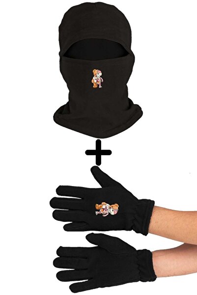 Fanze Set mănuși lungi cu mască de zăpadă din lână polară Skeleton Bear zrn3775