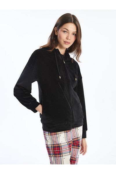 LC Waikiki Lw - Top de pijama de damă din catifea cu mânecă lungă cu glugă