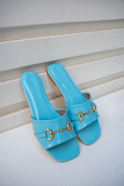 LAMİNTA Torry Baby Blue - Papuci de damă cu o singură curea cu cataramă