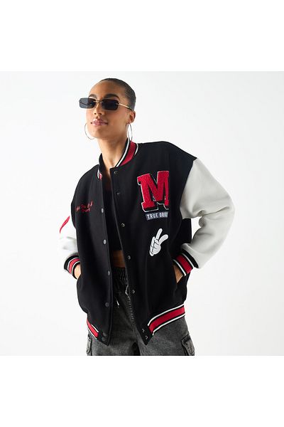 SP Characters Mickey Mouse Print Varsity Jacket With Applique Detail