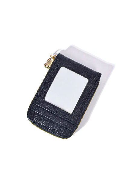 Kemer Dünyası 11 حامل بطاقات الائتمان من الجلد الأسود بسحاب معدني ذهبي اللون ...