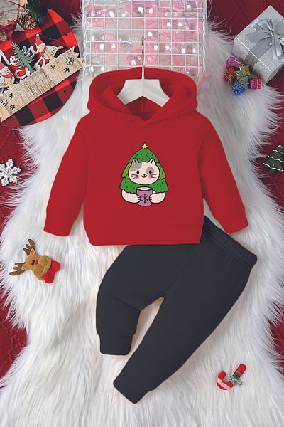 ADABEBEK Hooded New Year's Costume Kitten Printed 2-Piece Baby Set 23203