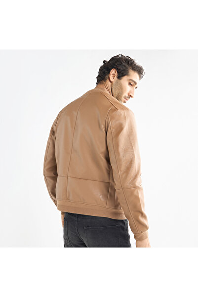 FAV Textured Bomber Jacket with Zip Closure and Pockets
