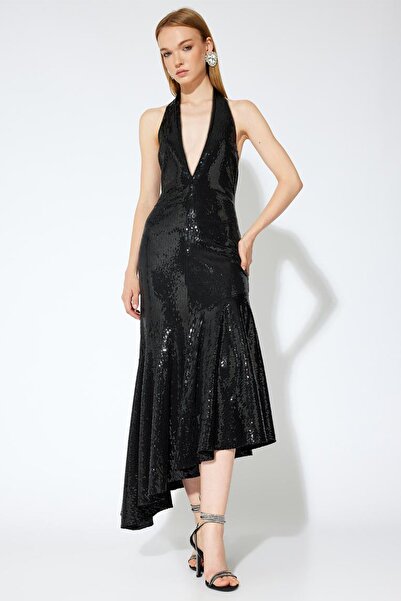 Koton Γυναικείο βραδινό φόρεμα Koton X Sibil Çetinkaya - λαιμόκοψη αμάνικο με παγιέτες με παγιέτες βραδινό φόρεμα 5WAK