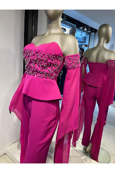Robes Βραδινό φόρεμα με μανίκια σιφόν Strablez Draped