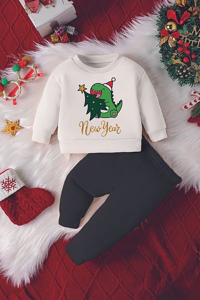 ADABEBEK New Year Written Dinosaur Printed 2-Piece Baby Set 23231