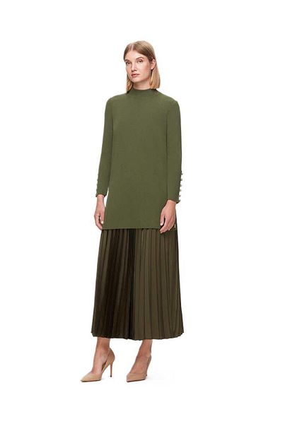 MISS DALIDA Satin Khaki Pleated Skirt - T25K-2000