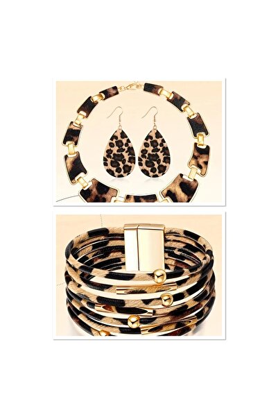ISTBIRD ACCESSORIES Leopar set ( Bileklik , kolye , küpe )