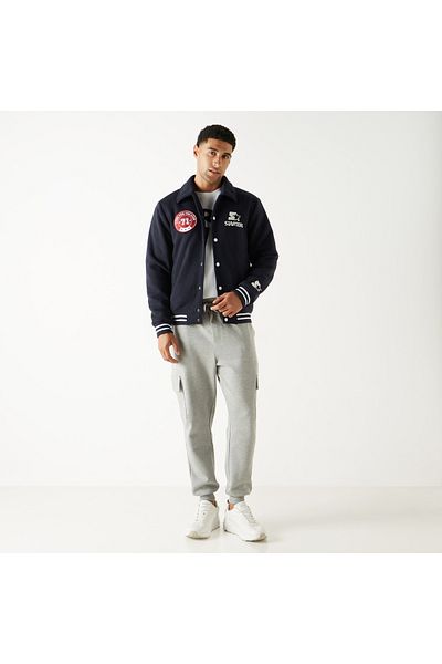 Starter Logo Detail Button Up Varsity Jacket With Long Sleeves