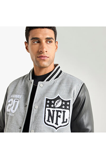 FAV Colourblock Embroidered Varsity Jacket with Button Closure and Long Sleeves