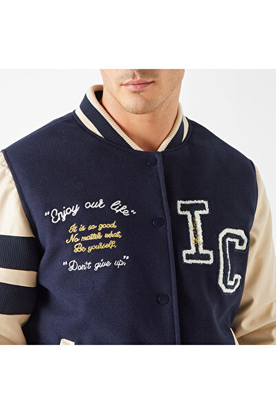 Iconic Printed Varsity Jacket With Snap Button Closure