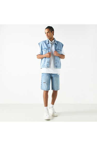 Lee Cooper Sleeveless Denim Jacket With Chest Pockets