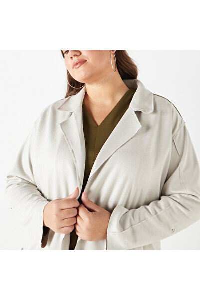 Ulla Popken Plus Size Solid Open Front Jacket with Pockets