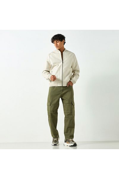 Lee Cooper Textured Bomber Jacket With Zip Closure And Pockets