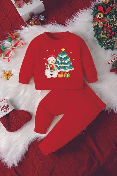 ADABEBEK Tree Decorating Snowman Printed 2-Piece Baby Set 23191