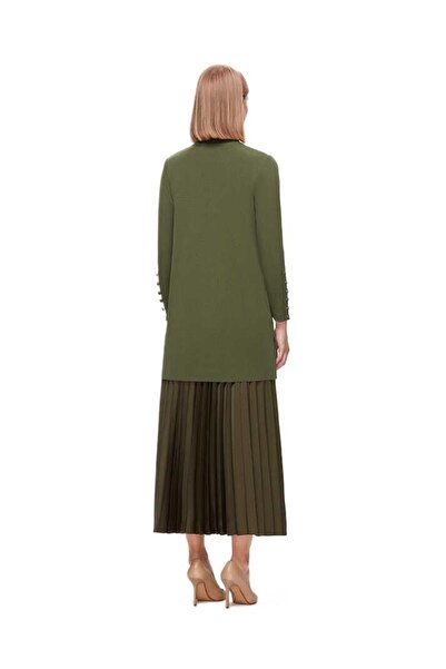 MISS DALIDA Satin Khaki Pleated Skirt - T25K-2000