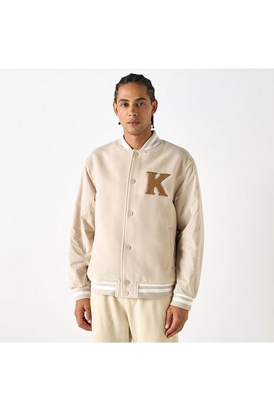 Kappa Logo Embossed Varsity Jacket With Button Closure