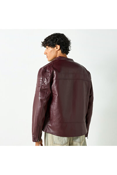 Lee Cooper Solid Zip Through Biker Jacket With Pockets