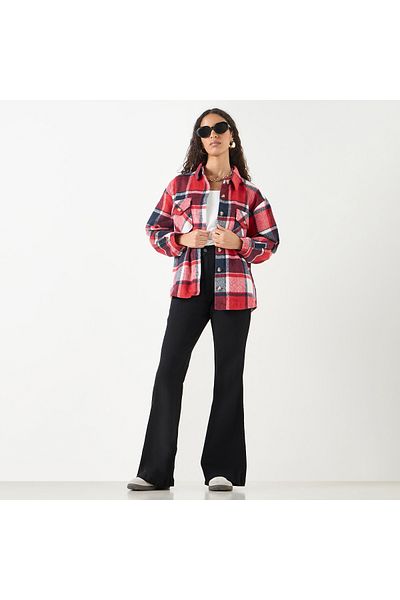 Lee Cooper Checked Shacket With Long Sleeves And Pockets