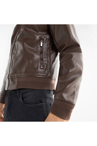 FAV Textured Bomber Jacket with Zip Closure and Pockets