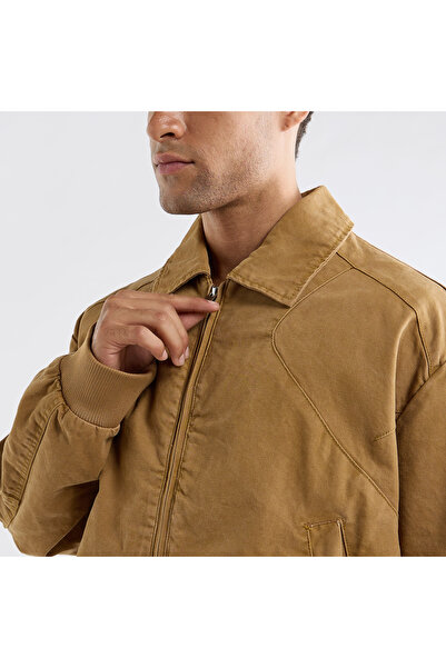 FAV Solid Biker Jacket With Long Sleeves And Zip Closure