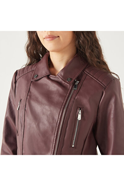 Lee Cooper Solid Biker Jacket With Zip Closure And Pockets