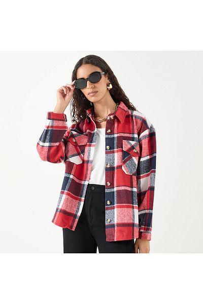 Lee Cooper Checked Shacket With Long Sleeves And Pockets