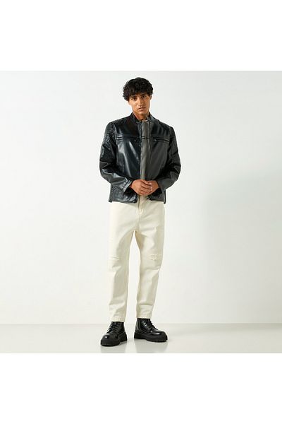 Lee Cooper Rugged Biker Jacket with Pockets and Zipper