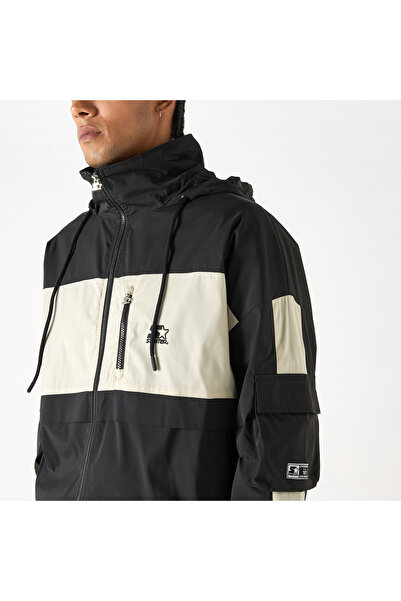 Starter Panel Detail Biker Jacket with Long Sleeves and Hood