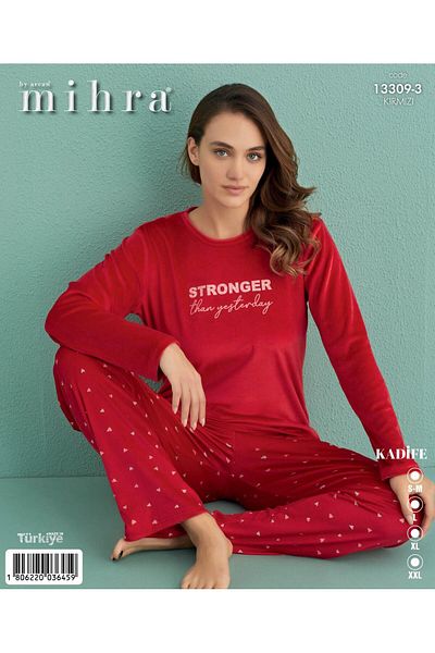 Mihra 13309-3 Red Heart Velvet Pajama Set
