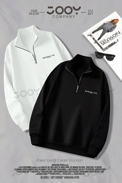Jooy Company Суитшърт Brooklyn Jc с половин цип черно - бял комплект от 2 части за кампания