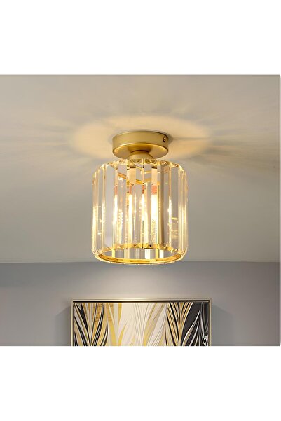 burenze Modern Luxury Plafonyer Kristal Taşlı Avize Gold Sarı Hol Antre Avize