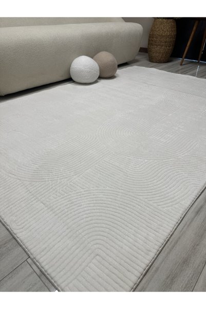 Merinos Rölyef Halı Kaymaz Tabanlı Yıkanabilir beyaz Bukle Salon Mutfak Koridor Yolluk Halı