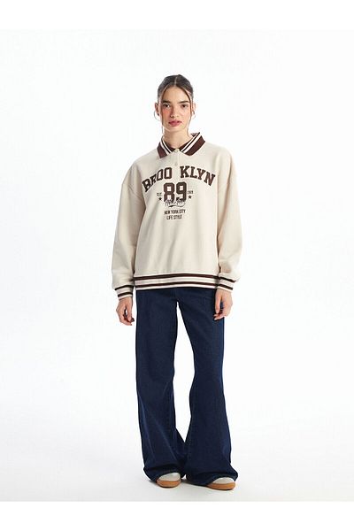 LC Waikiki Γυναικείο χοντρό φούτερ με στάμπα Lcwk Polo Neck