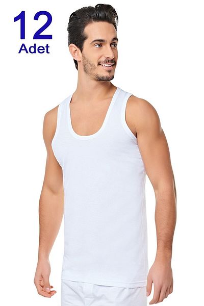 Pardon Star Men's Combed Cotton Undershirt 12 Pieces White 0001