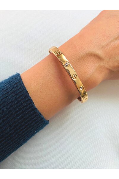 xesha Bileklik Taşlı Gold Renk Altın Kaplama Kelepçe Bileklik Kadın Bilezik