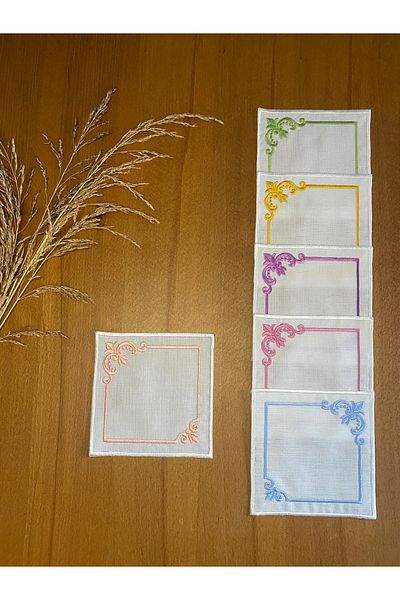 Smiling Home 6 Pieces of Linen Colored Fate Patterned Cocktail Presentation Napkins