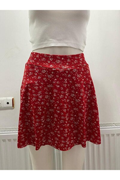 LADY HAZAL Fusta mini florală roșie Helen Fabric - cu pantaloni scurți complet 06