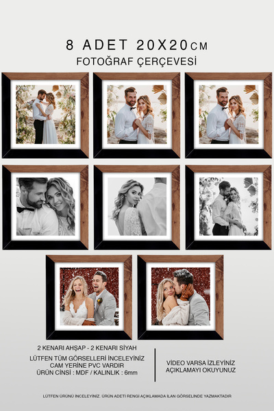 yhfoto 8 komada okvira 20x20 - MDF kvadratni okvir - Foto okvir - Drvo-crna 2...
