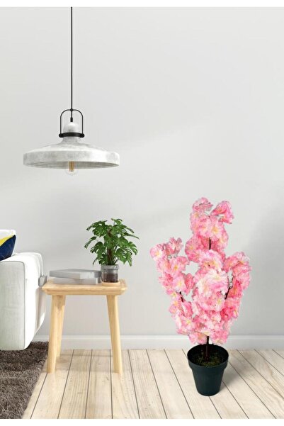 Nettenevime Yapay Ağaç Bahardalı Ağacı Pembe Japon Kiraz Çiçeği Sakura Çiçeği 70cm Siyah Plastik Saksılı
