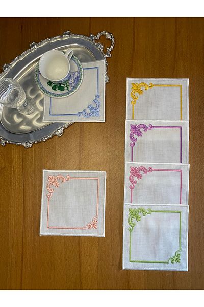 Smiling Home 6 Pieces of Linen Colored Fate Patterned Cocktail Presentation Napkins