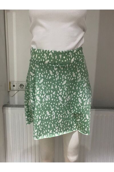 LADY HAZAL Зелена спідниця з міні-геленкою з далматинським візерунком - з шортами та повним коміром 09