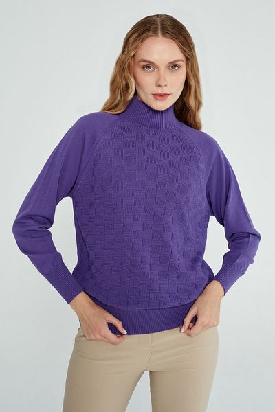 JOVENMADRE Pulover de tricotaj cu model pentru guler vertical pentru femei