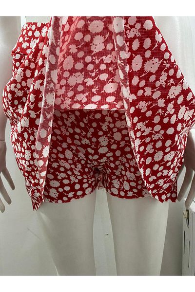 LADY HAZAL Helen Fabric Mini Skirt - Red Branched Floral Print with Full Fit Shorts05