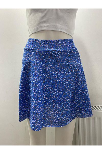 LADY HAZAL Fusta mini florală Helen Fabric Blue - Cu pantaloni scurți Tamkalıp02