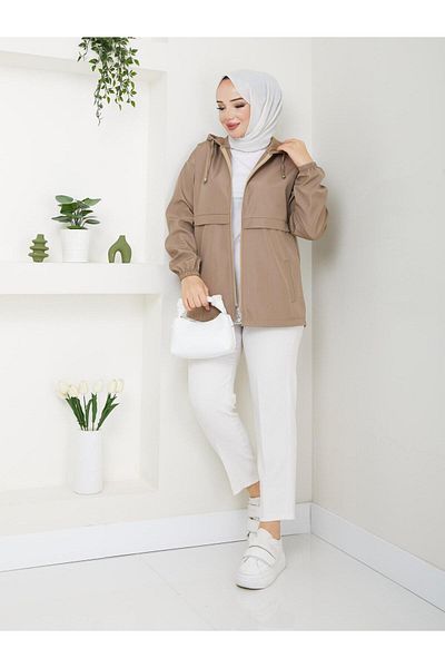 Dabenti women style Γυναικεία κοντή καμπαρντίνα Bondit Oversize με κουκούλα